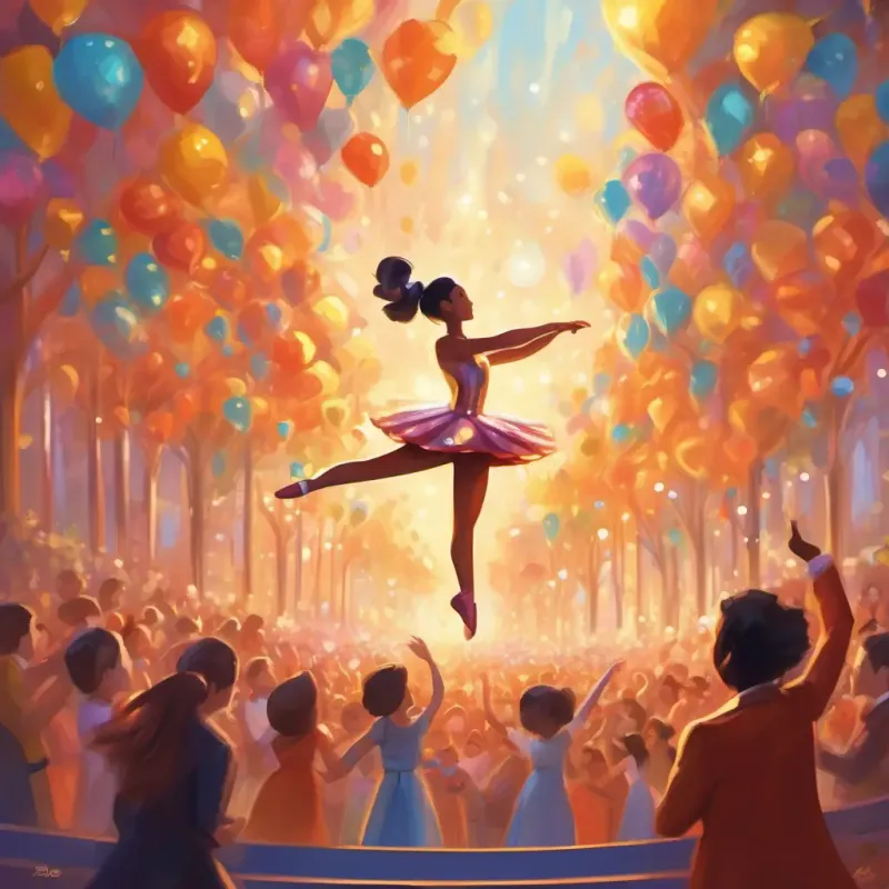 Act of kindness by Rosie and Bella, and Graceful acrobat with a sparkly costume and a bright smile's acrobatic performance delighting the crowd.