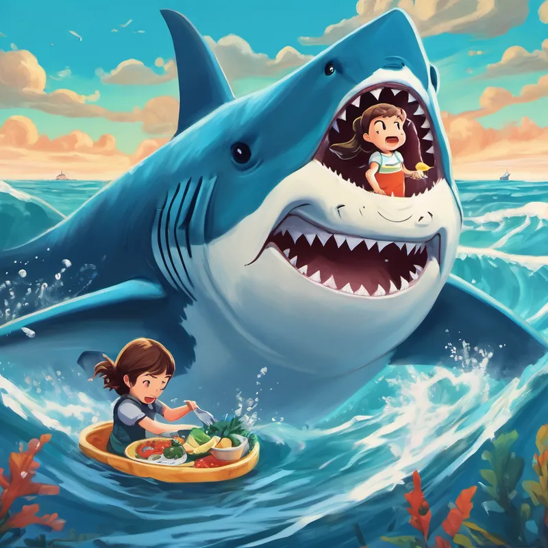 Allie struggling to eat the big shark