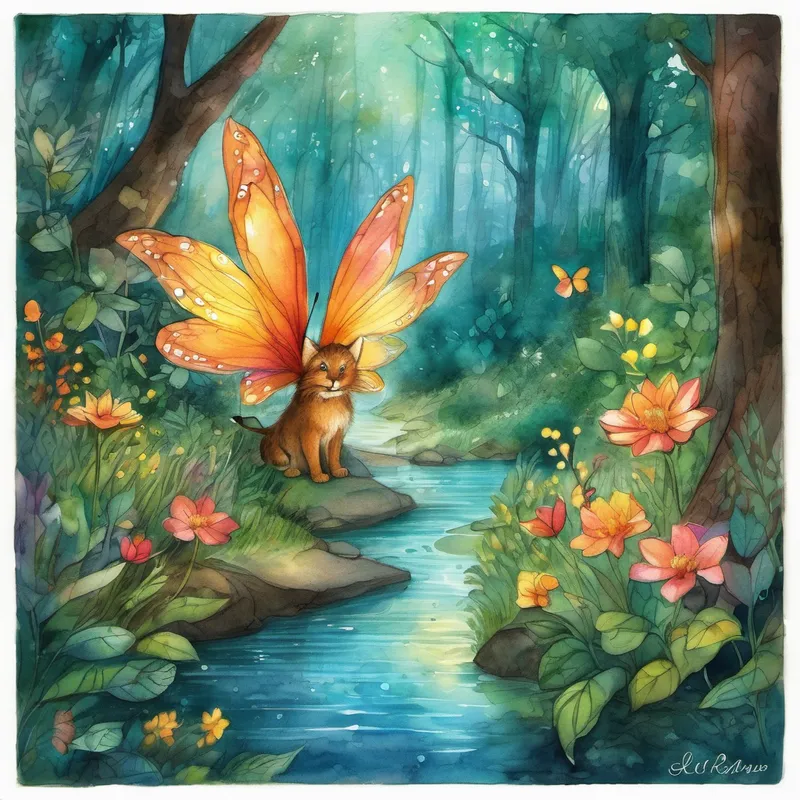 Following the enchanting voice, Leo entered the mystical forest, where everything was alive and vibrant. Trees bloomed with multicolored flowers, glistening creeks flowed with sparkling water, and the air was filled with the sweet scent of wild berries. As Leo explored deeper, the forest began to reveal its magical secrets. Suddenly, a tiny creature with glowing wings landed on Leo's shoulder. It was a fairy named Lily, who had lost her way home. Lily had been searching desperately for someone brave enough to help her find the path back to her kingdom. Leo's eyes gleamed with excitement, and with Max by his side, he eagerly volunteered to assist her.
