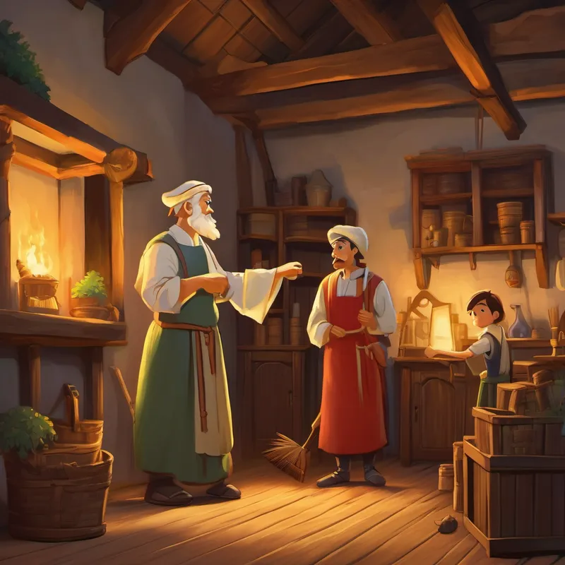 The innkeeper instructs his staff to clean the rooms