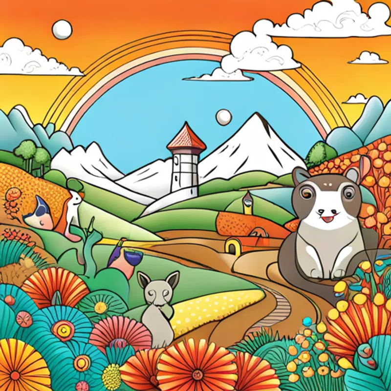 Animals living in perfect harmony in colorful land