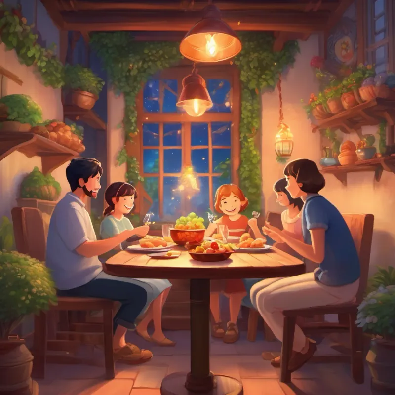 Sharing magical meals, happy ending, community happiness