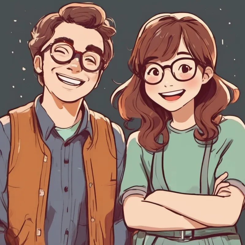 Brown-haired girl with glasses, always smiling and Mr Smith smiling and laughing