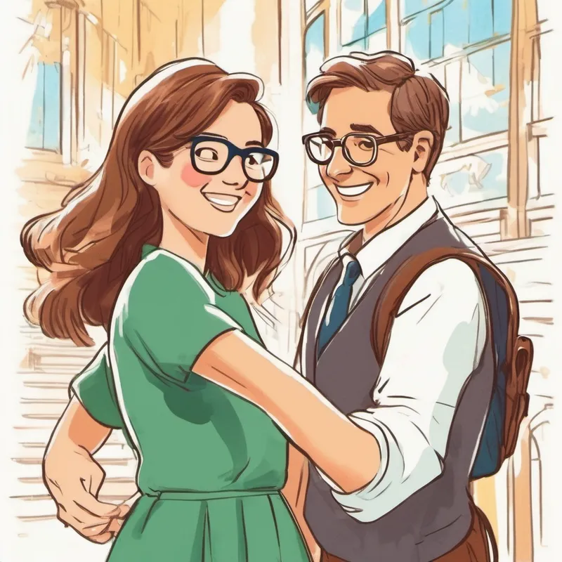 Brown-haired girl with glasses, always smiling and Mr Smith shaking hands