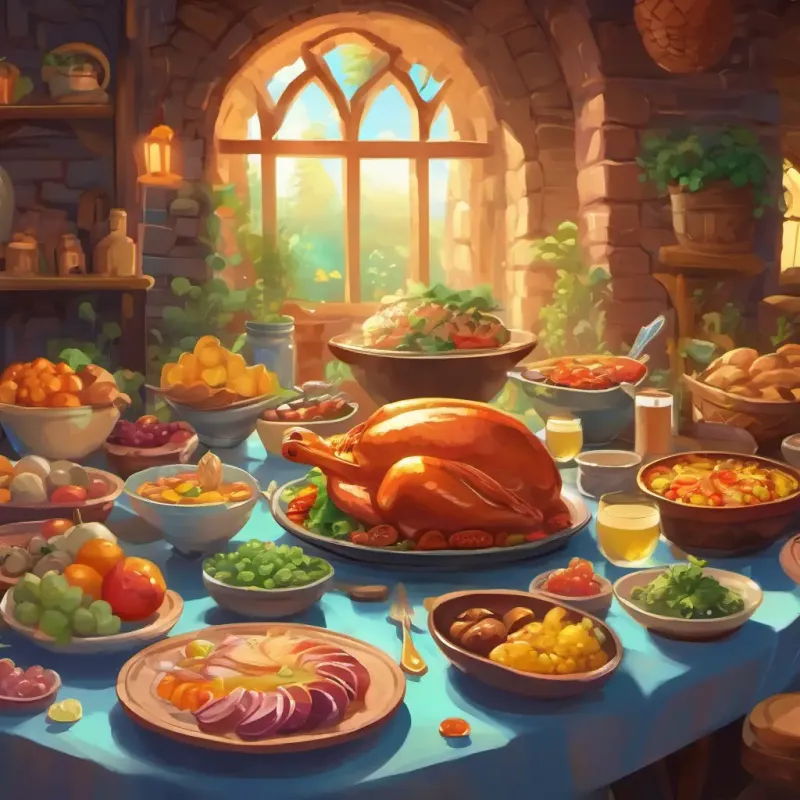 The welcoming feast with magical food.