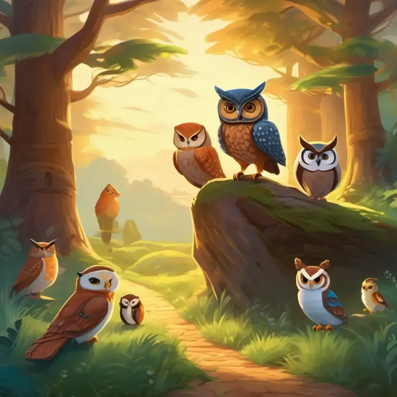 The animals starting their adventure with the guidance of the wise owl.