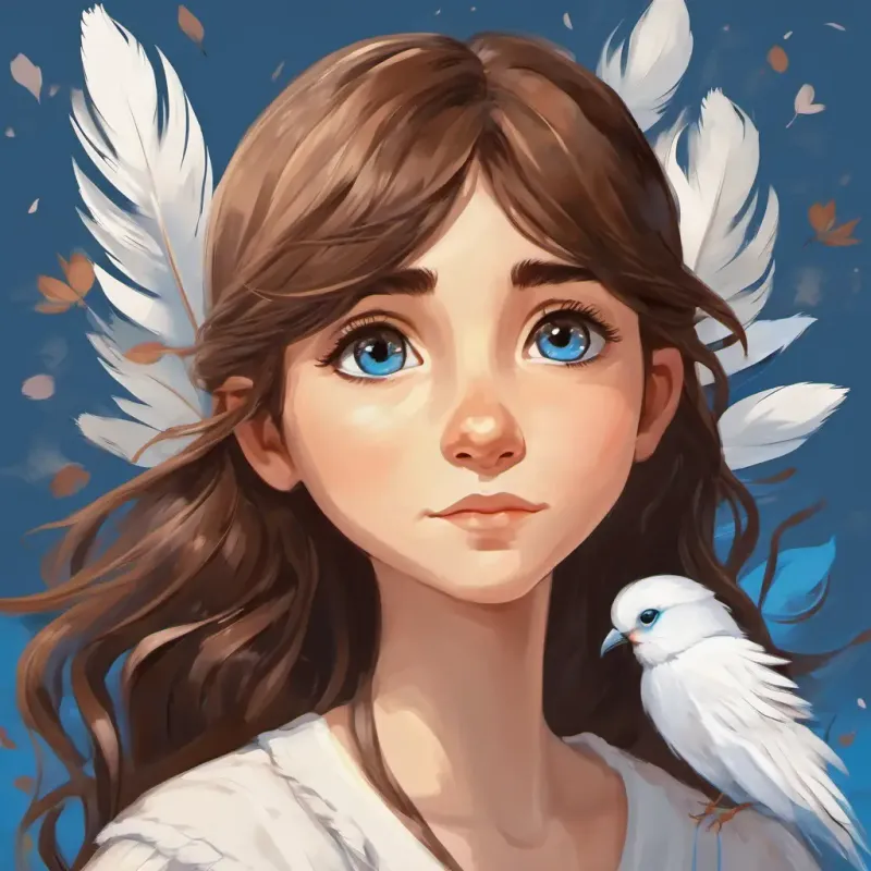 Brown hair, Blue eyes, and White feathers show love and kindness to everyone on a sad day