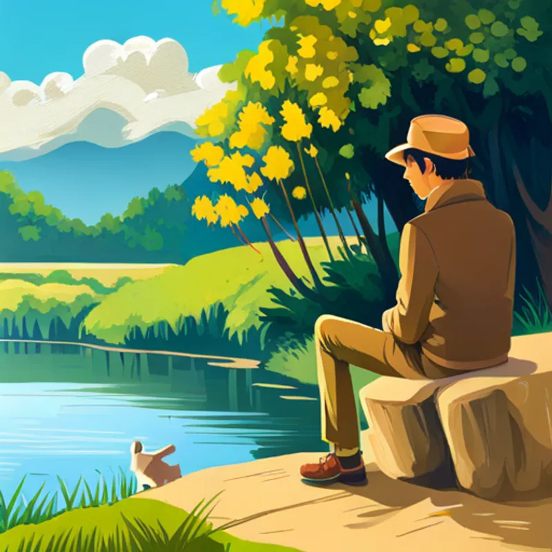 Leo observing animals at the river