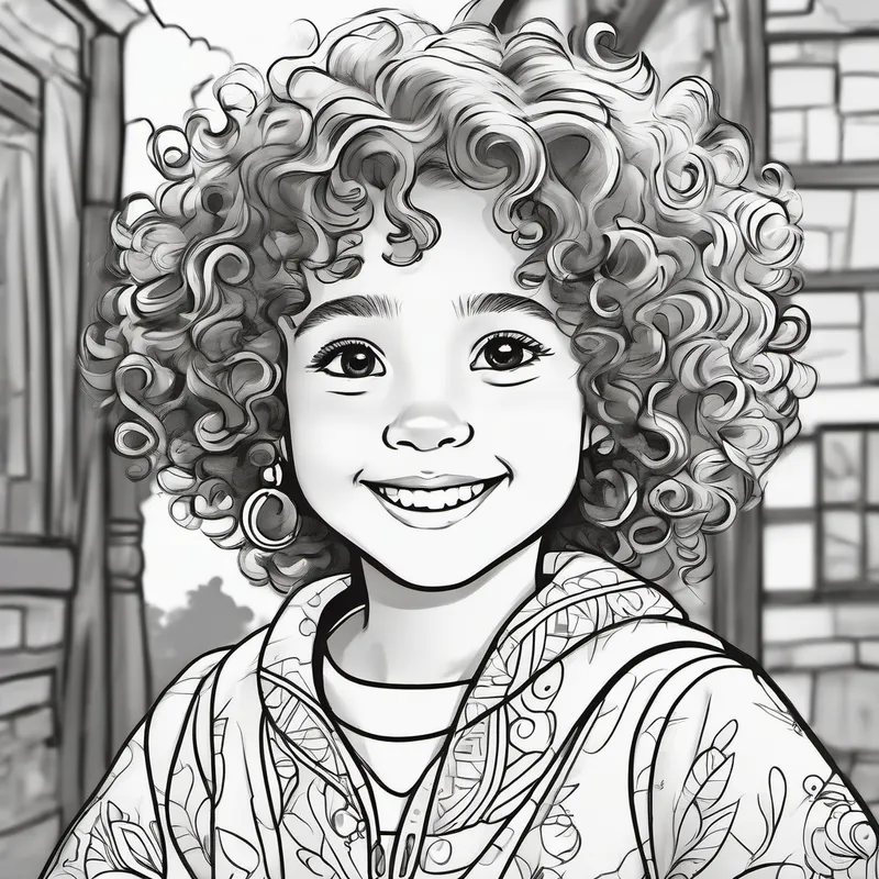 Curly-haired girl with a big smile and colorful clothes.'s mother tells her the good news
