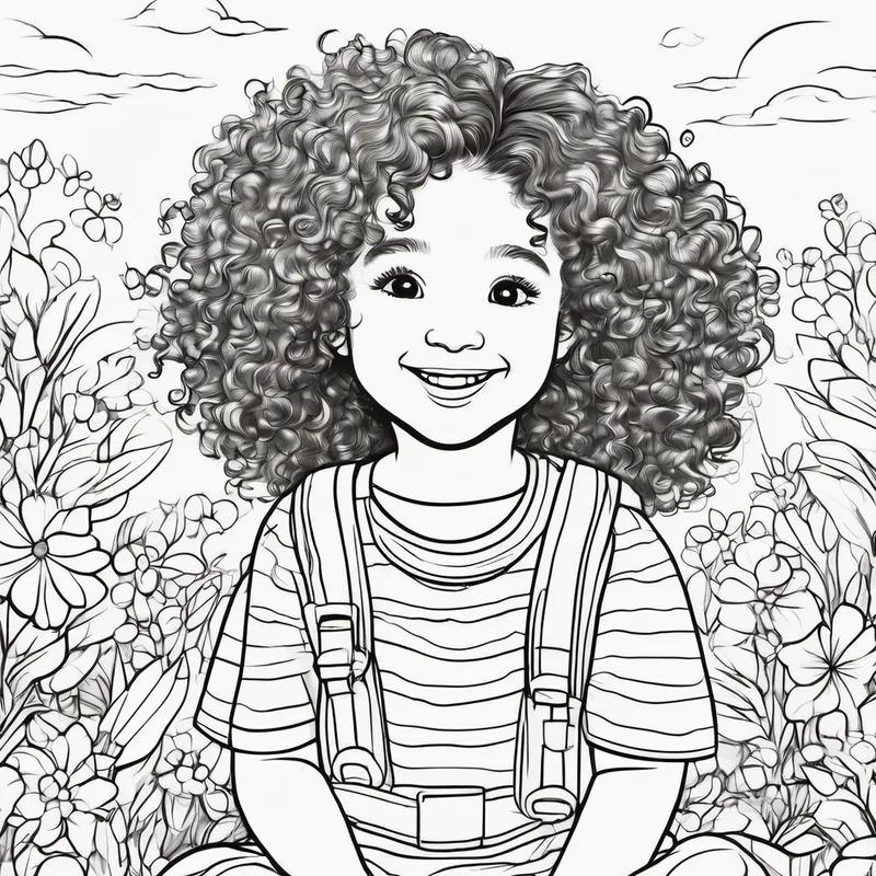 Curly-haired girl with a big smile and colorful clothes. realizes having a baby sibling can be fun