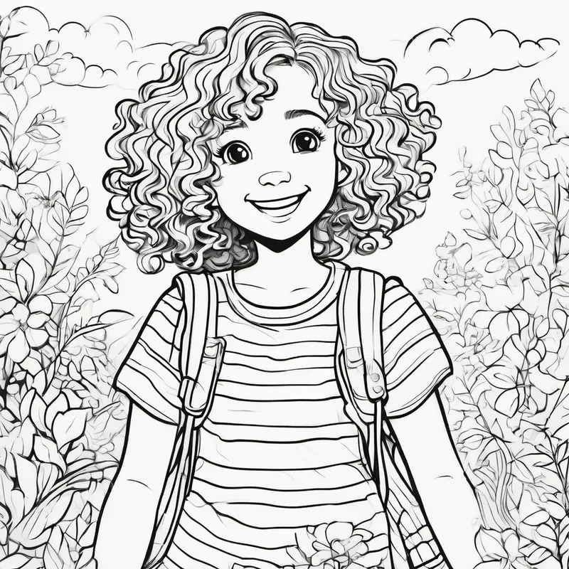 Curly-haired girl with a big smile and colorful clothes. feels happier and looks forward to meeting her sibling