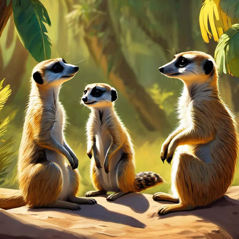 In the end, peace was restored to the meerkat kingdom. Hanna, Flash, the meerkats, and even Terrence shared the sweetness of the delicious bananas, each appreciating the value of cooperation, confidence, and kindness. As Hanna bid farewell to the meerkats, she left behind a newfound confidence that would ripple through their lives forever. The meerkats promised to remember her teachings, passing them on to future generations.