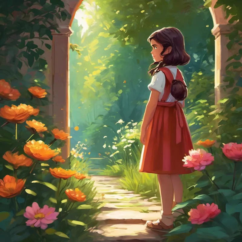 Once upon a time, in a small town, there lived a little girl named Alya. She had a heart as pure as gold and a smile that could brighten up anyone's day. Alya loved playing in her backyard, surrounded by vibrant flowers and tall, ancient trees. One sunny afternoon, while Alya explored the nooks and crannies of her magical backyard, she stumbled upon something extraordinary. Hidden behind a cluster of tall bushes, she discovered a mysterious portal. The portal shimmered with a soft, enchanting glow, urging Alya to take a closer look.