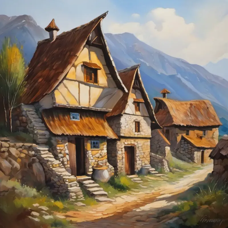 In the past, people built houses by hand using wood and stones. These Old houses with pointy roofs and small windows, cozy-looking lasted a long time.