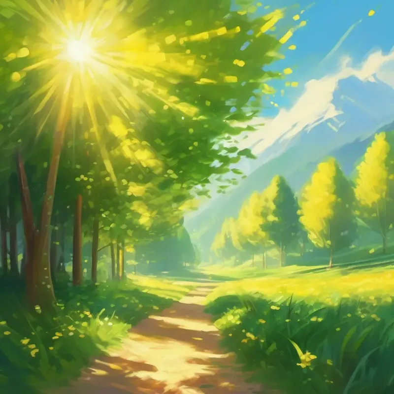 Describing Green and yellow stripes, sparkling in sunlight, tiny's appearance in the sunshine.