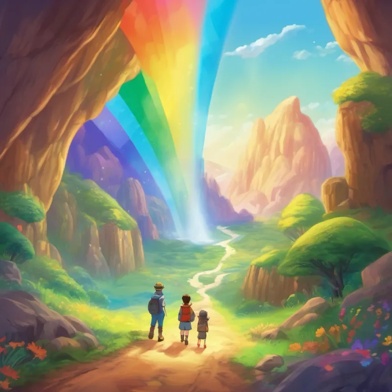 Arrival at Sparkling Caves, discovery of the rainbow treasure, magic spreading