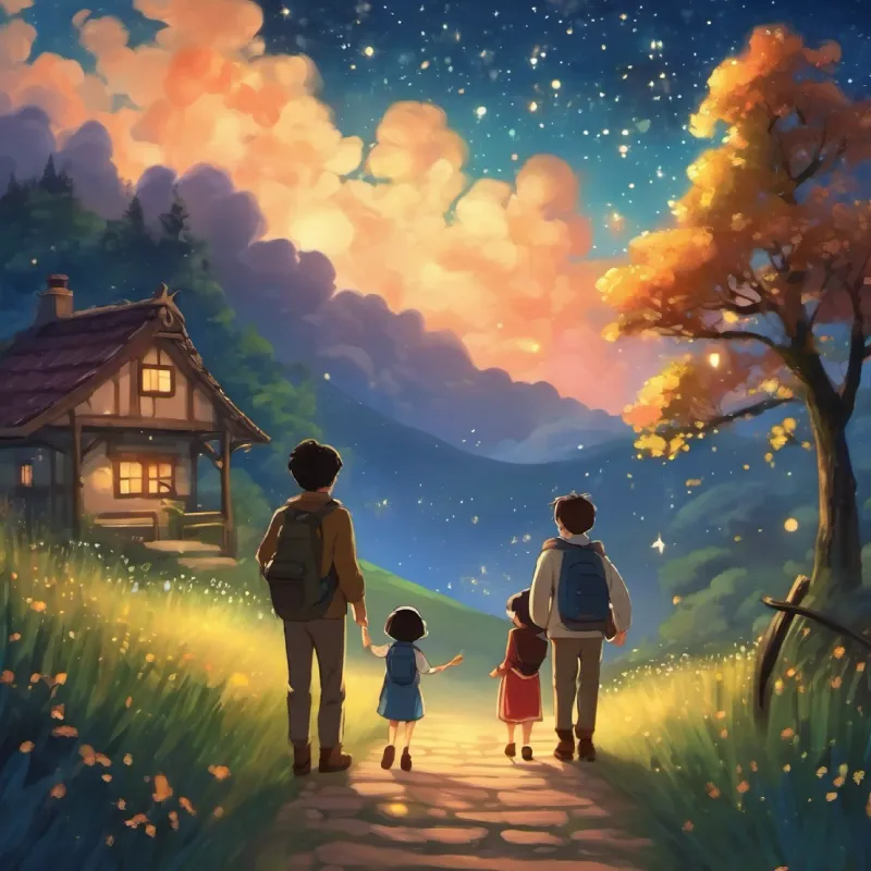 Return home, celebration under the twinkling stars, conclusion of the story