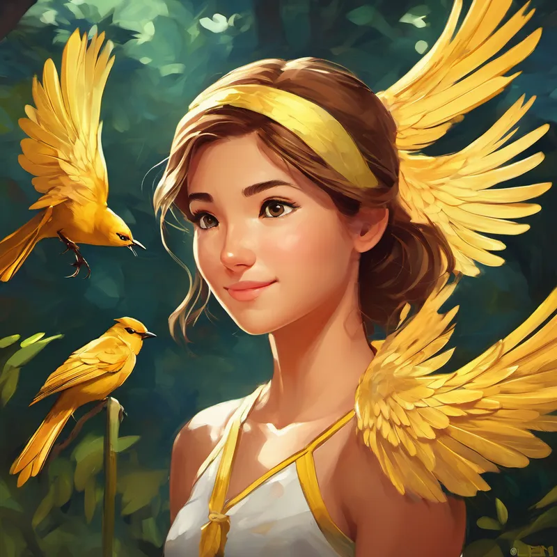"Hello, Lara," the birdie chirped melodiously. "I am the Golden Birdie. I have been watching you, and I admire your passion for badminton. What is your greatest wish?" Lara's eyes widened with excitement as she told the birdie about her dreams of becoming an even better player. The Golden Birdie smiled warmly and granted Lara a pair of magical wings.
