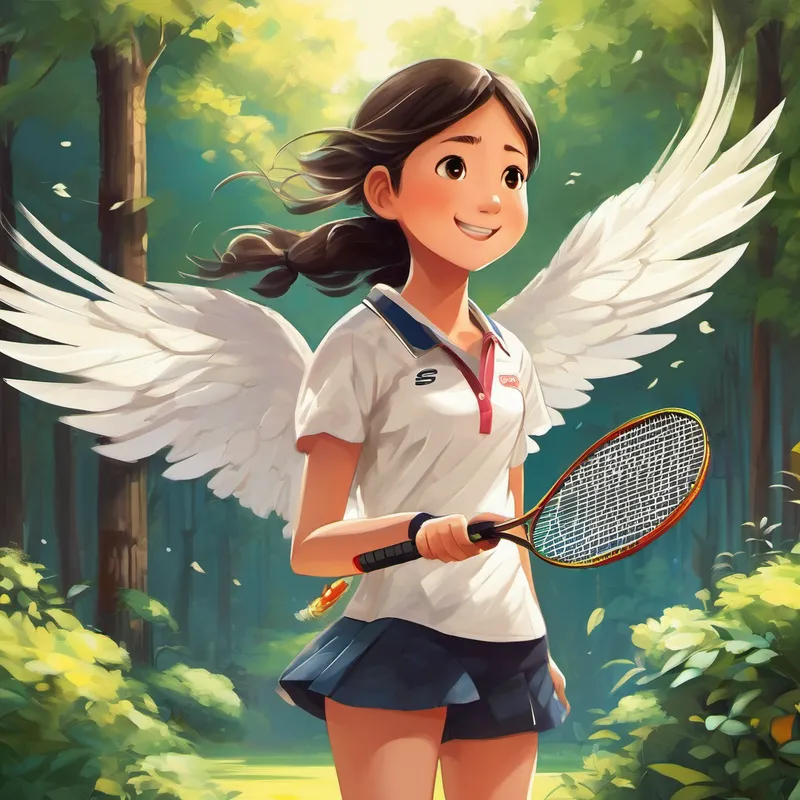 "Whenever you play badminton with all your heart and push yourself to new heights, these wings will help you soar higher than ever before," the birdie explained. From that day forward, Lara's wings accompanied her every time she played badminton. With each swing and every jump, she felt lighter and more powerful than ever before. Lara's talent in badminton blossomed, and she became the talk of Sunnyville.