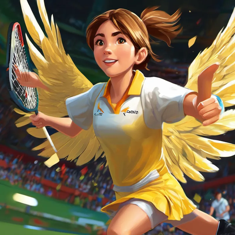 Lara knew that it was not just the magical wings but her sheer dedication and love for the sport that made her special. She played with her friends, Lily and Leo, and they formed a team known as "The Feathered Champions." Together, they won several tournaments and inspired many kids in their town to embrace badminton. And so, Lara, the girl with wings, continued to elevate herself in the world of badminton. She never forgot the day she encountered the Golden Birdie and the valuable lesson it taught her - that with passion, dedication, and a little touch of magic, dreams can come true.