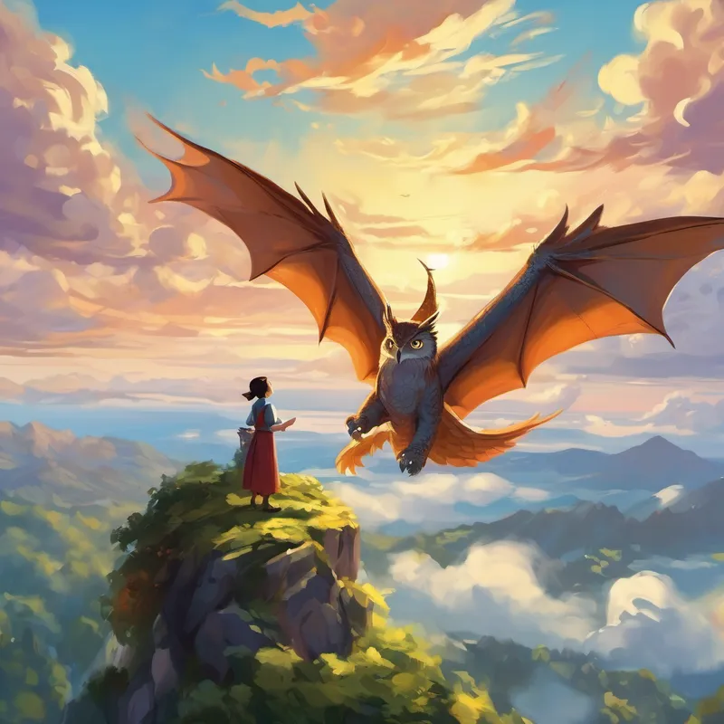 One day, Dragon looked up at the sky and noticed something amazing. Birds were soaring high above, gliding through the clouds. Dragon's heart fluttered with excitement as she watched the graceful birds. She longed to feel the wind beneath her wings and to see the world from up above. Dragon visited the Wise Old Owl who lived on top of the tallest tree in the land. The owl was known for his wisdom and knowledge of all creatures big and small. Dragon explained her burning desire to fly high in the sky and asked the owl for advice.