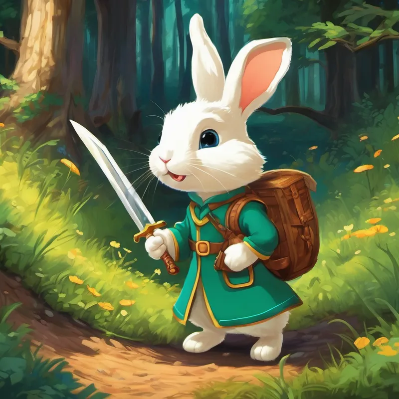 Once upon a time, in a land not too far away, there lived a brave and adventurous rabbit named Benny. Benny was no ordinary rabbit; he had a golden fur coat that glimmered like sunshine, and he possessed a heart full of courage and kindness. He lived in a small burrow near the edge of the magical forest, where beautiful creatures and enchanted beings resided. Now, Benny was a curious little rabbit and loved exploring everything around him. He had a strong desire to discover new places and make new friends. So, one day, armed with his bravery and his trusty carrot sword, Benny decided to venture deep into the magical forest.