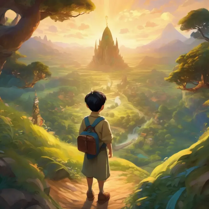 Excited young scholar with curious eyes, fair skin and Longwei's exploration of fantastical lands and encounters with mythical beings