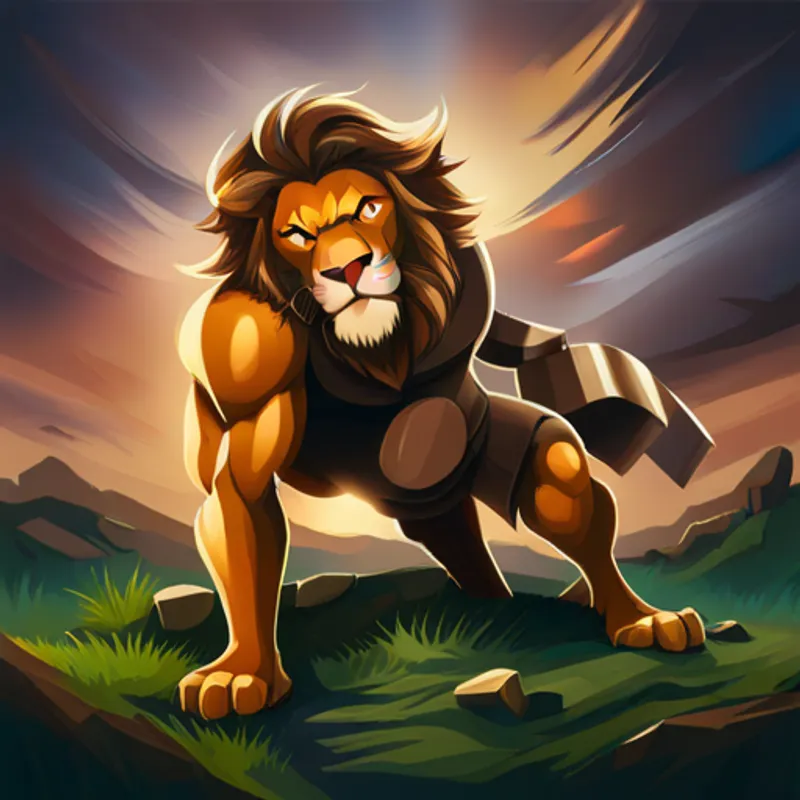 Samson fighting lion, looking strong and powerful