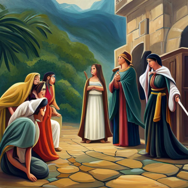 Delilah talking to the Philistines, showing curiosity