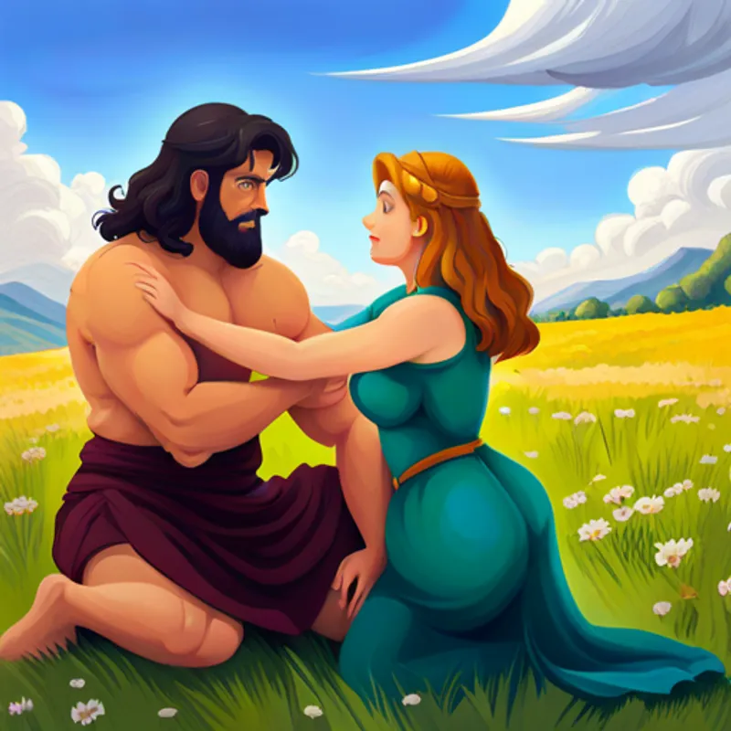 Delilah asking Samson, him looking mischievous