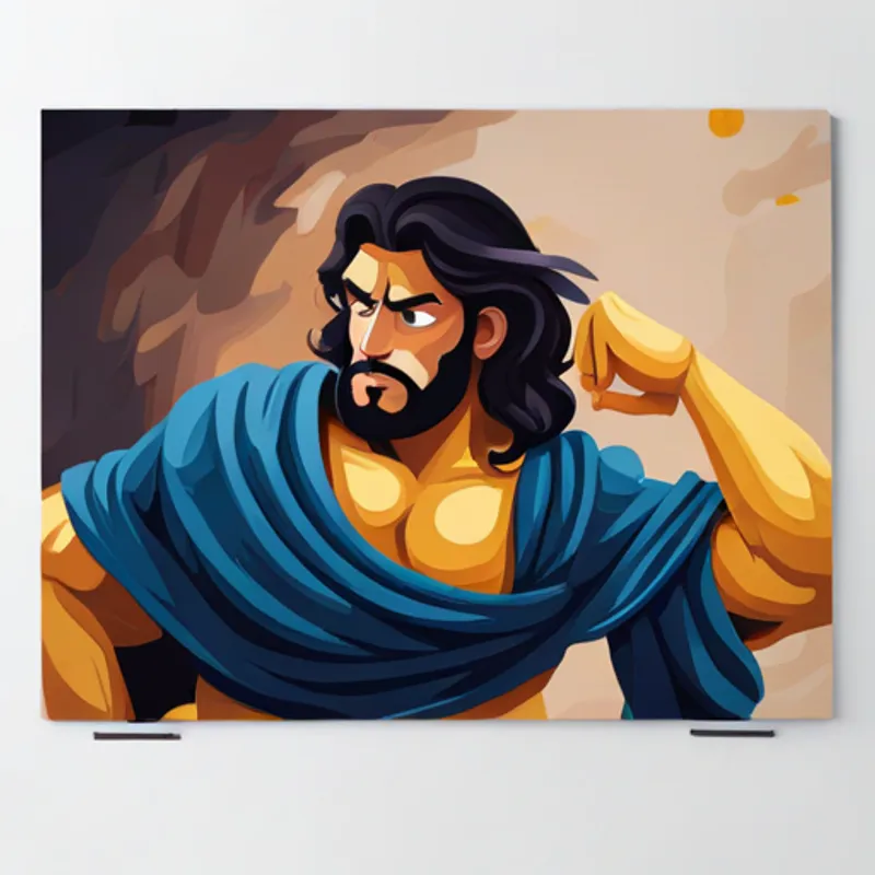 Samson cutting his hair, looking sad and weak