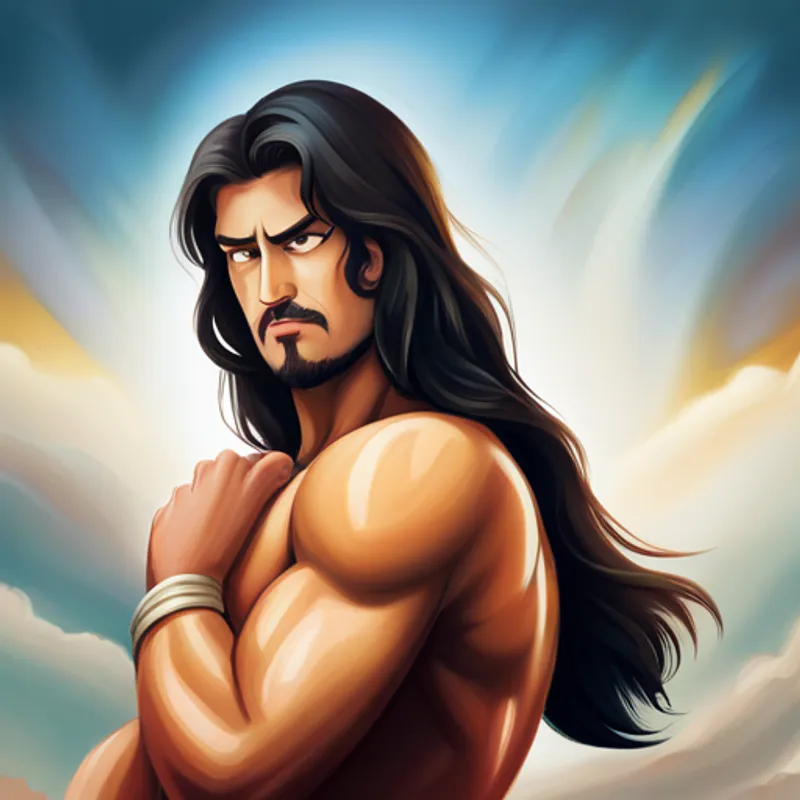 Samson praying with strong hair growing back