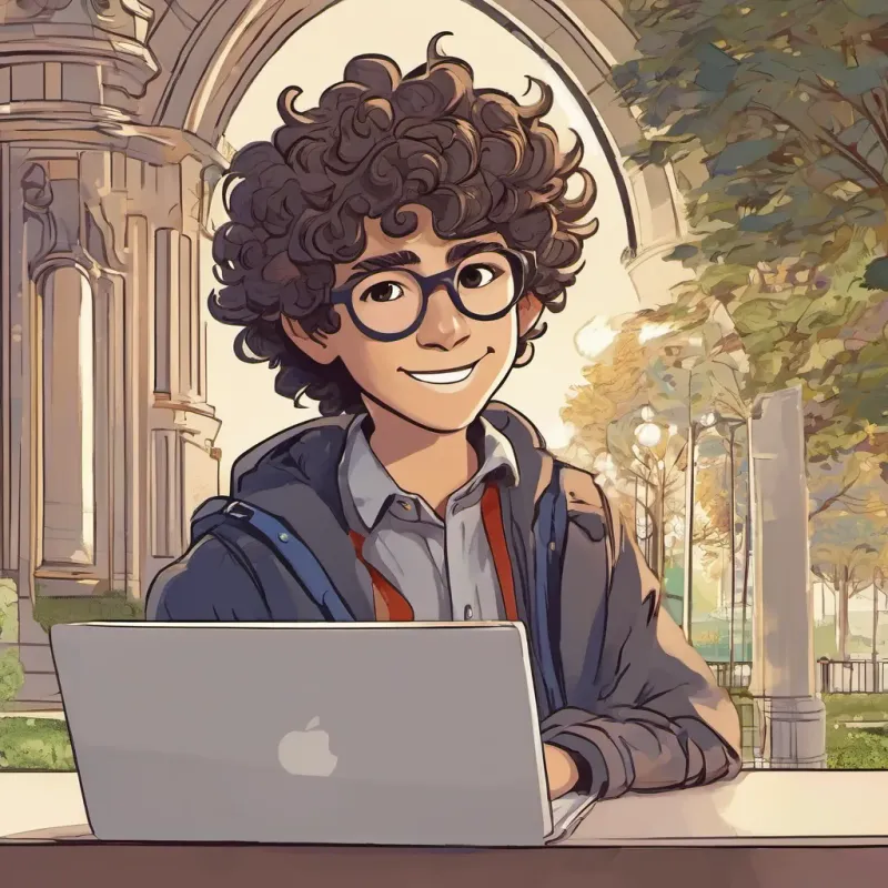 A young boy of 12 with curly hair and a radiant smile, embodying the spirit of Charlemagne and A tech-savvy boy with crooked glasses and a laptop, always ready for a new challenge walking through the park, passionately discussing the electoral system, using cheese with holes as a metaphor.