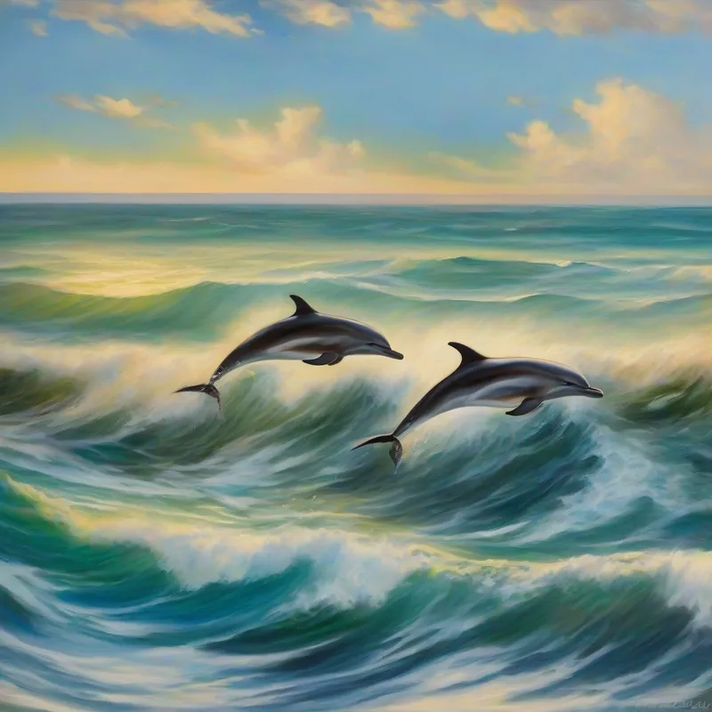 Dolphins swimming and jumping in the ocean