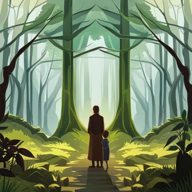 Ayko, Obi, and Gray standing at the entrance of a mysterious forest