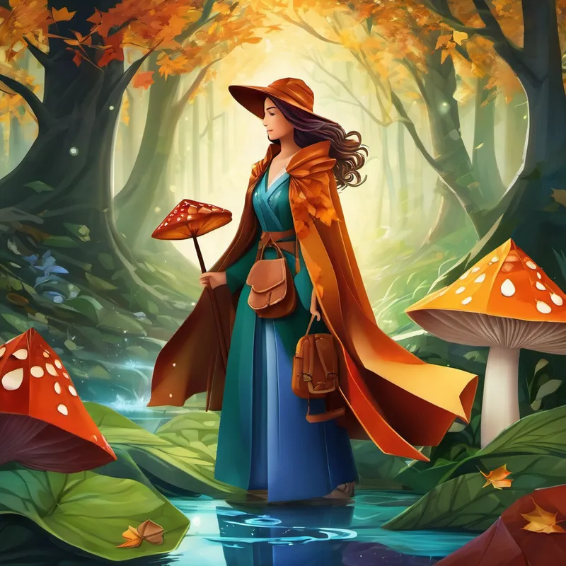With newfound confidence, Elara prepared for her journey. She gathered her trusty maple leaf cloak, a satchel filled with magical herbs, and a wooden staff adorned with dewdrop crystals—a gift from the fairies. Taking her first step into the depths of the forest, Elara followed a trail of glowing mushrooms that led her to an enchanted river. The river whispered secrets to her, urging her to be brave and trust in herself.