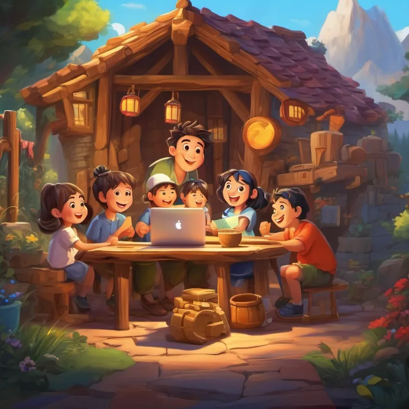 Cartoon characters building a website for their Excited and happy people who love the cartoon characters.