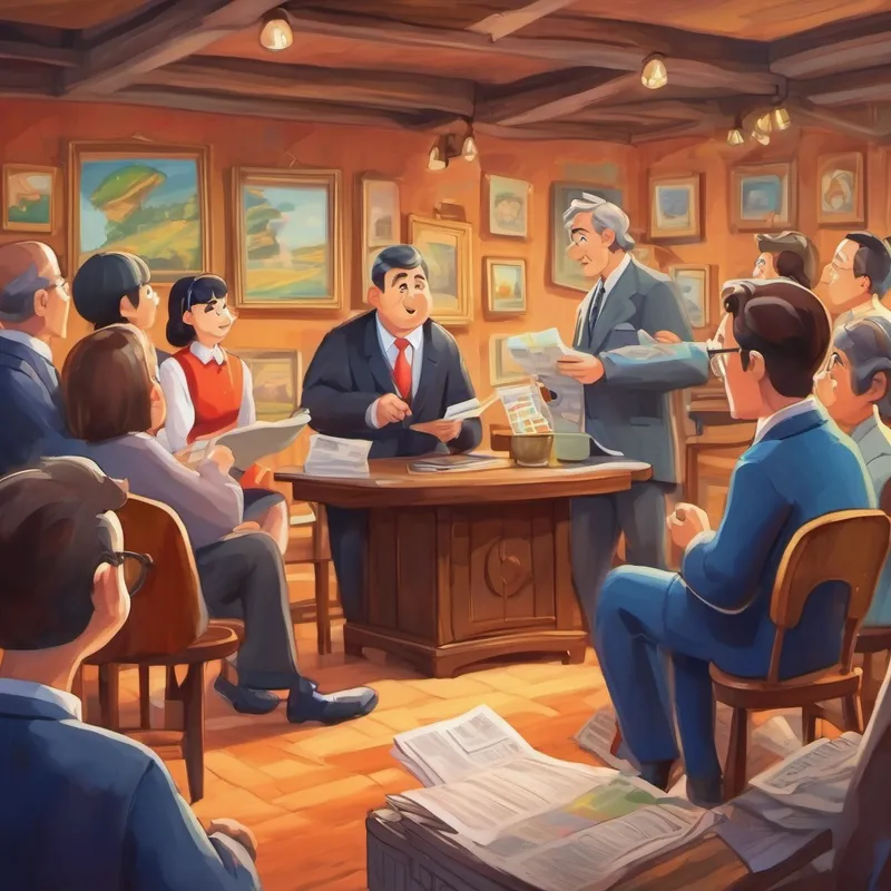 Cartoon characters sharing news with the press