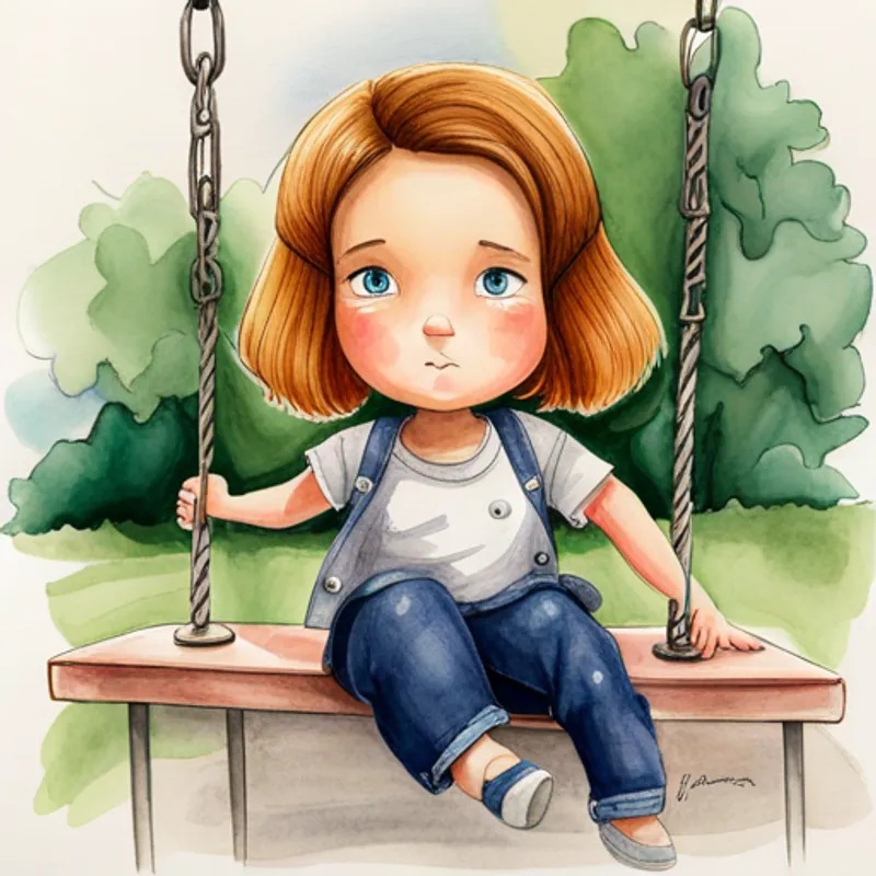 Mia sitting on a swing looking bored