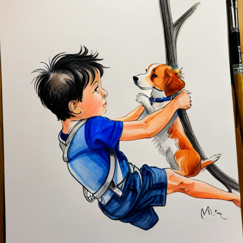 Mia meeting Max, who is swinging from a branch