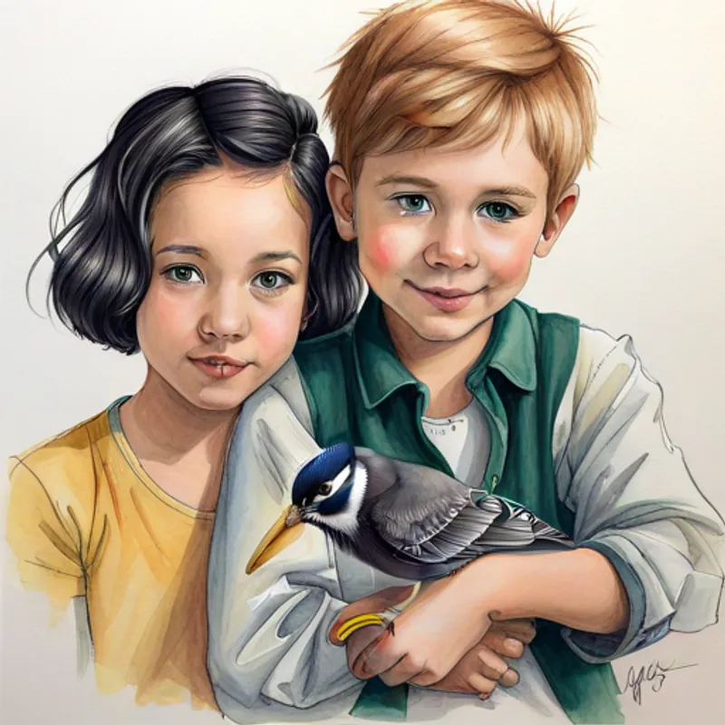 Mia and Max caring for a wounded bird