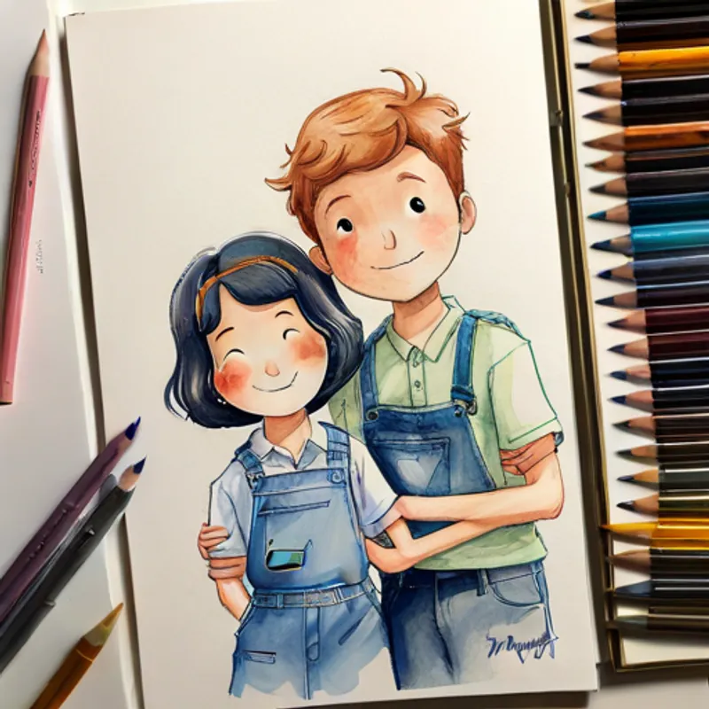 Mia and Max standing side by side, smiling