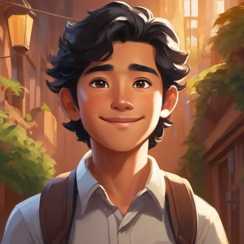 Da, a diligent student with tan skin, black hair, friendly brown eyes feeling proud of his achievements