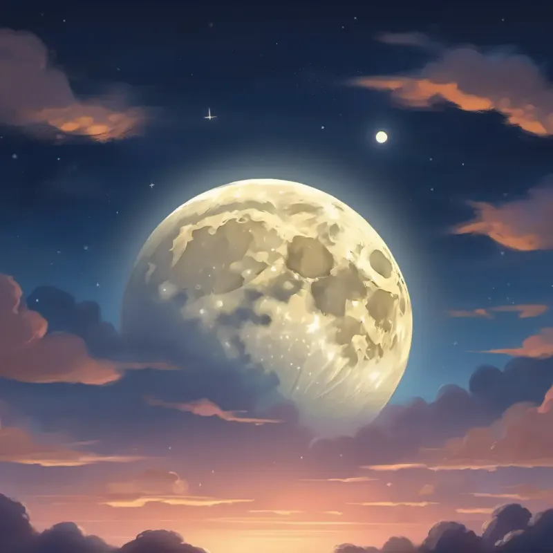 Introducing the The Moon, pale and gentle, with a soft glow, shown in the night sky.