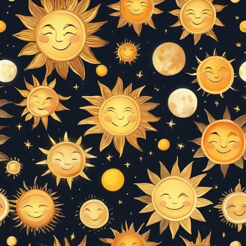 The Sun, bright and golden, with a warm smile's feelings of missing The Moon, pale and gentle, with a soft glow during the night.