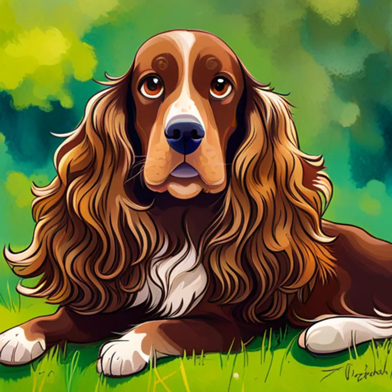 Brown cocker spaniel with a wagging tail spots Black cat with white paws and curious eyes