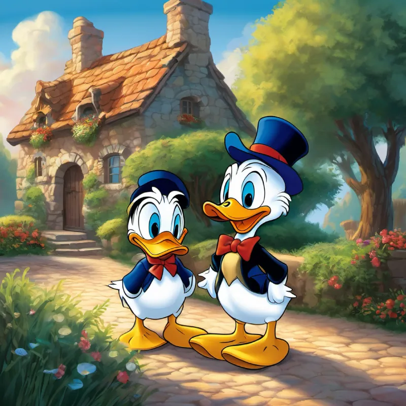 Donald duck exclaimed, catching his breath. Uncle Scrooge smiled proudly and said, "Well done, me hearties! We may have lost the treasure, but we gained something far more valuable - each other's friendship and a memory to cherish forever."  With their hearts full of gratitude and newfound understanding, the friends made their way back home, knowing that they had experienced something truly special. As they bid each other goodnight, Donald couldn't help but feel a warm sense of contentment. He knew that no matter what adventures would come their way, they would always face them together, with courage, laughter, and love.  And so, as Donald closed his eyes and drifted off to sleep, he hoped for more wonderful adventures with his friends in the quirky world they called home.