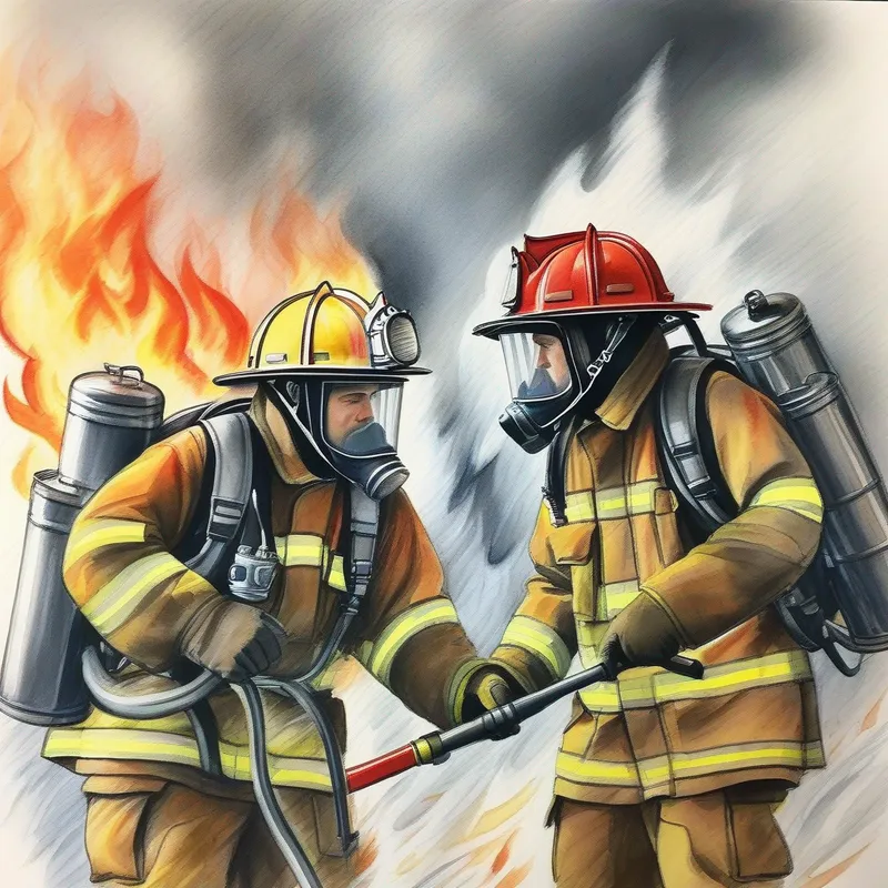Firefighters spraying water on the fire together.