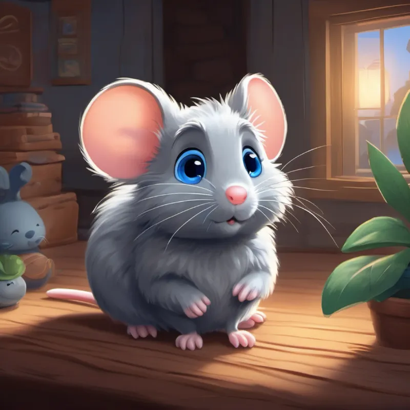 Introducing Grey fur, blue eyes, tiny and brave the mouse, her home, and her nighttime adventures.