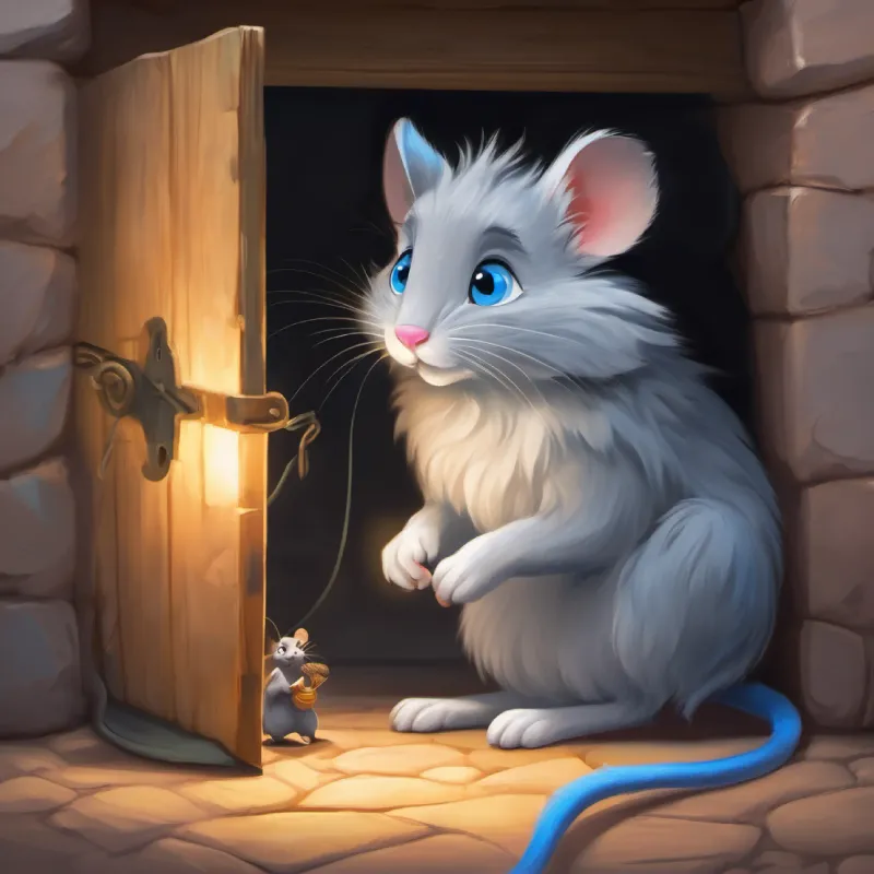 Grey fur, blue eyes, tiny and brave frees New mouse, scared, grateful for Misty's help from the trap and shows her bravery.